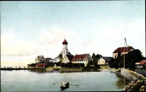 Ak Bichel Wasserburg am Bodensee, Wasserpartie, Ruderboot