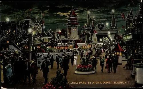 Ak Coney Island Brooklyn New York City USA, Luna-Park bei Nacht