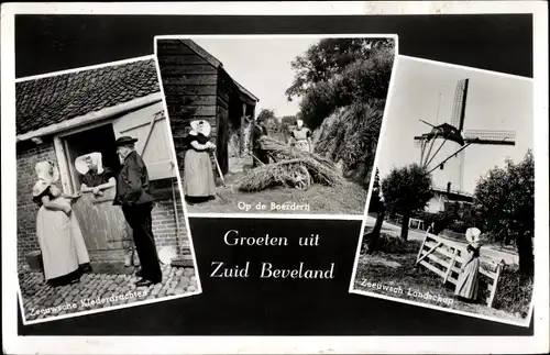 Ak Zeeland Niederlande, Zuid-Beveland, Zeeuwsche Klederdrachten, Molen