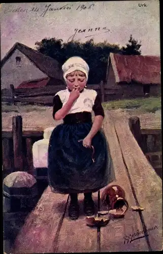 Künstler Ak Gerstenhauer, Johann Georg, Urk Flevoland Niederlande, Mädchen in Volkstracht, Krug