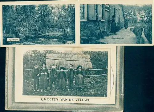 Passepartout Leporello Ak Veluwe Gelderland Niederlande, Veluwsche Jugend, Bauernhaus, Teich