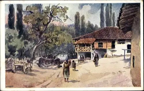 Künstler Ak Oberbauer, I., Bulgarien, Dorfpartie, Landschaft