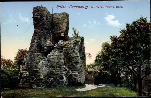Ak Stecklenberg Thale im Harz, Ruine Lauenburg, Treppe