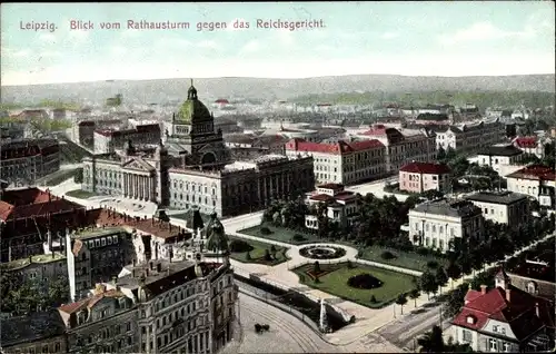 Ak Leipzig in Sachsen, Blick vom Rathausturm gegen Reichsgericht, Ortspanorama