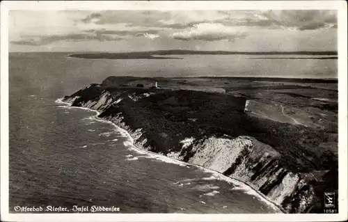 Ak Kloster Insel Hiddensee in der Ostsee, Panorama, Luftansicht, Küste