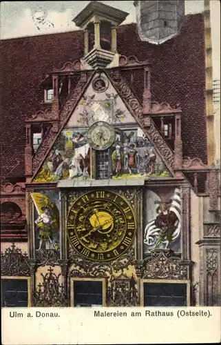 Ak Ulm an der Donau, Malereien am Rathaus, Ostseite