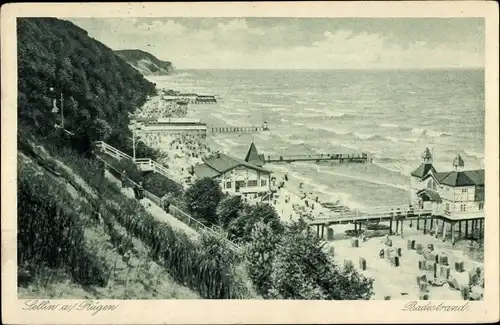 Ak Sellin auf Rügen, Badestrand, Seebrücken