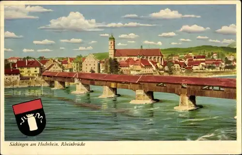 Wappen Ak Bad Säckingen am Hochrhein, Rheinbrücke