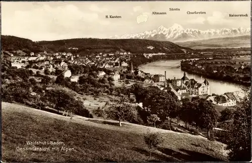 Ak Waldshut Tiengen Baden, Gesamtansicht mit Alpen