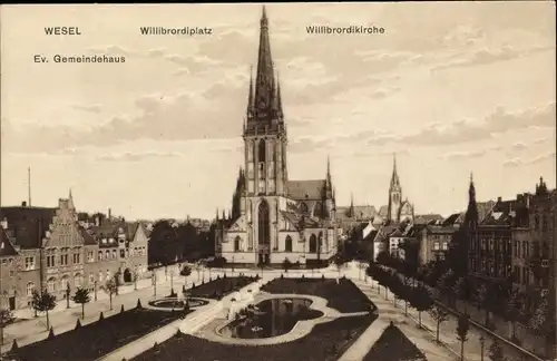 Ak Wesel am Niederrhein, Evangelisches Gemeindehaus, Willibrordiplatz, Willibrordikirche
