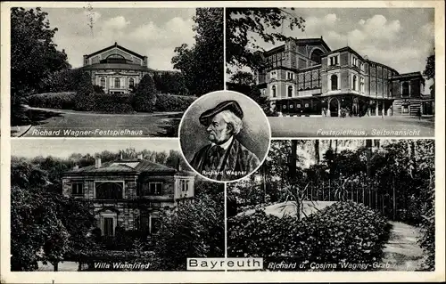 Ak Bayreuth in Oberfranken, Richard Wagner, Festspielhaus, Villa Wahnfried, Grabstätte