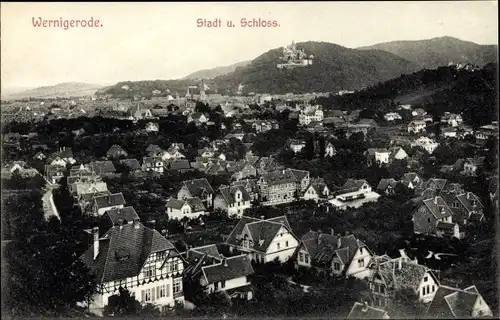 Ak Wernigerode Harz, Stadt und Schloss