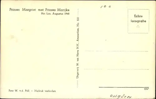 Ak Prinzessin Margriet der Niederlande mit Prinzessin Marijke, Kinderwagen, August 1948