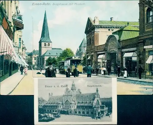 Leporello Ak Essen im Ruhrgebiet, Burgstraße mit Museum