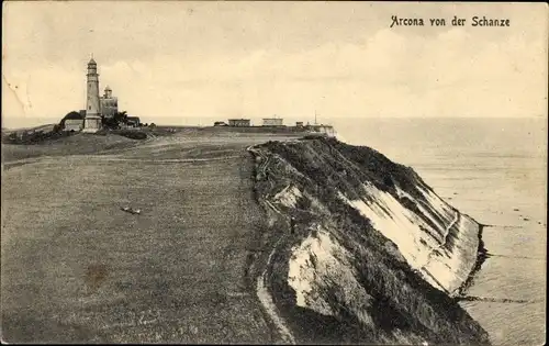 Ak Arkona Putgarten auf Rügen, Gesamtansicht, Schanze, Leuchtturm