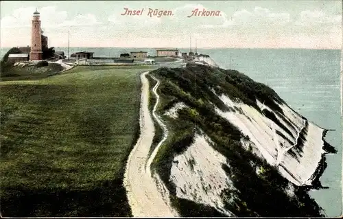 Ak Arkona Putgarten auf Rügen, Steilküste, Leuchtturm