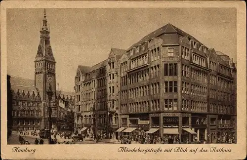 Ak Hamburg Mitte Altstadt, Mönckebergstraße, Rathaus, Geschäfte