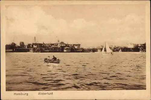 Ak Hamburg, Alsterlust, Ruderboot, Segelboot