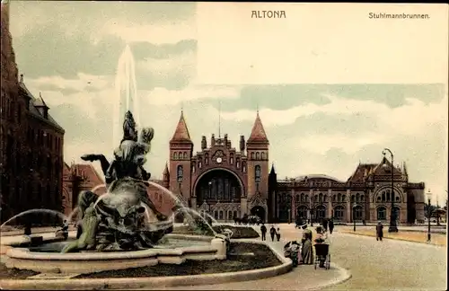 Ak Hamburg Altona, Bahnhof, Stuhlmannbrunnen