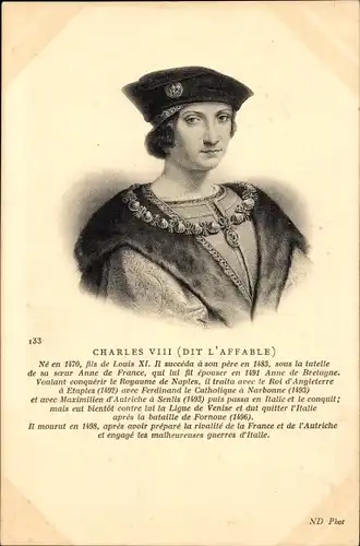 Ak Charles VIII., König von Frankreich, Portrait