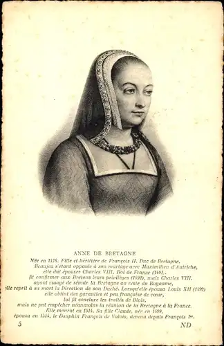 Ak Anne de Bretagne, Königin von Frankreich