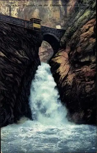 Ak Bozen Bolzano Südtirol, Wasserfall im Eggental, Dolomitenstraße