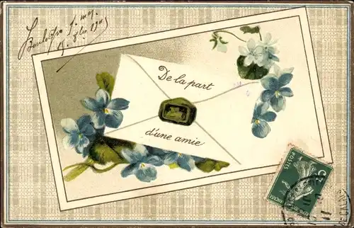 Präge Ak Glückwunsch Neujahr, Blumen, Brief