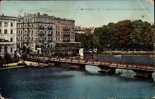 Ak Kaliningrad Königsberg Ostpreußen, Schlossteichbrücke, Börsengarten