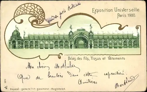 Litho Paris, Exposition Universelle de 1900, Palais des Fils, Tissus et Vetements