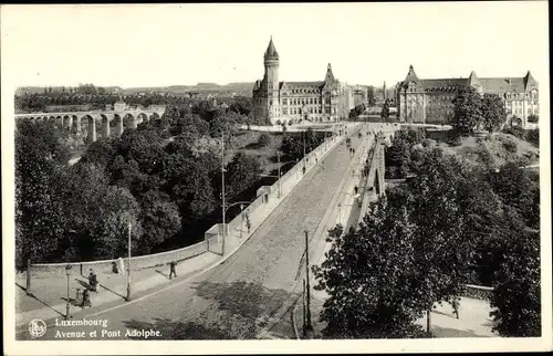 Ak Luxemburg, Avenue und die Adolphe Brücke, Pont Adolphe