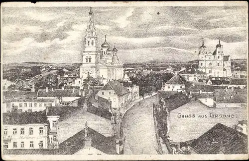 Ak Hrodna Grodno Weißrussland, Teilansicht der Stadt