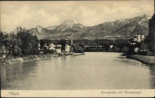 Ak Villach in Kärnten, Draupartie mit Mittagskogel