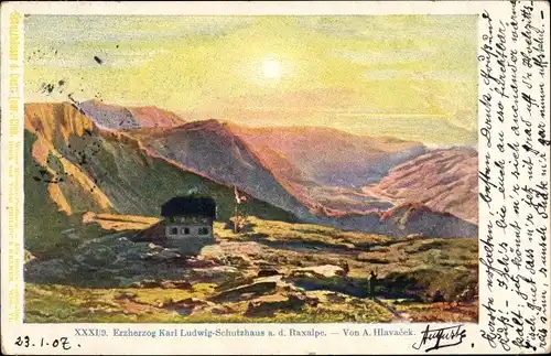 Künstler Ak Hlavacek, A., Kapellen Neuberg an der Mürz Steiermark, Karl Ludwig Schutzhaus, Raxalpe