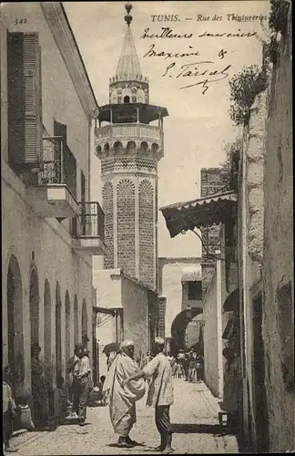 Ak Tunis Tunesien, Partie in der Straße, Turm