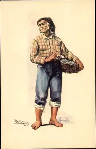 Künstler Ak Souzz, Alberto, Portugal, Bauer, Pfeife