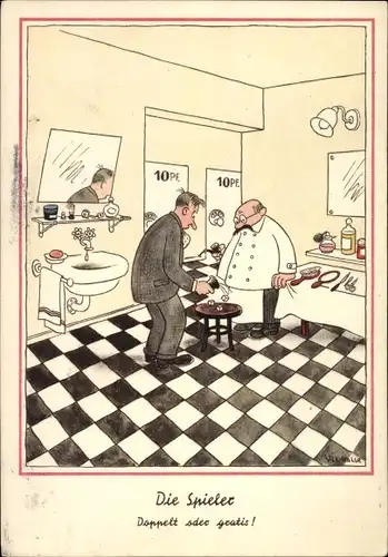 Künstler Ak Halle, W., Die Spieler, Doppelt oder gratis, Beim Barbier