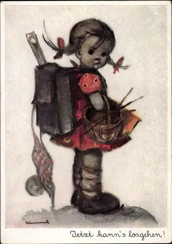 Künstler Ak Hummel, Berta, Jetzt kann's losgehen, Mädchen, Nr. 5222