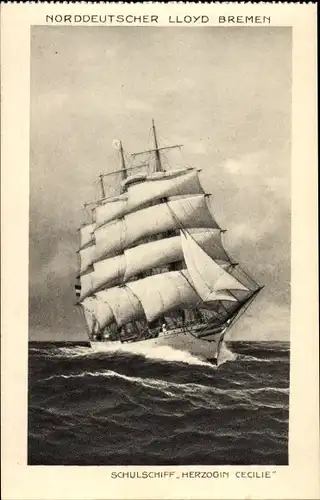 Ak Schulschiff Herzogin Cecilie, Segelschiff, Norddeutscher Lloyd Bremen