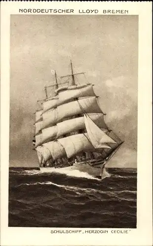 Ak Schulschiff Herzogin Cecilie, Segelschiff, Norddeutscher Lloyd Bremen