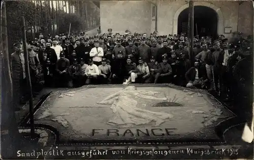 Foto Ak Königsbrück in der Oberlausitz, Sandplastik, ausgeführt von Kriegsgefangenen 1915, I WK