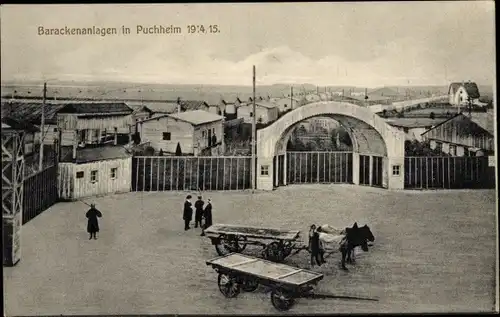 Ak Puchheim im Kreis Fürstenfeldbruck Oberbayern, Barackenlager, Kriegsgefangenlager