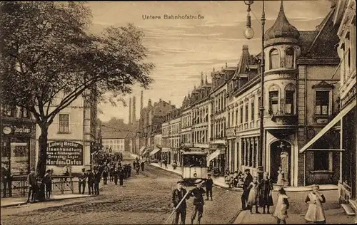 Ak Neunkirchen im Saarland, Blick in die Bahnhofstraße, Straßenbahn, Ofenhandlung Ludwig Becker