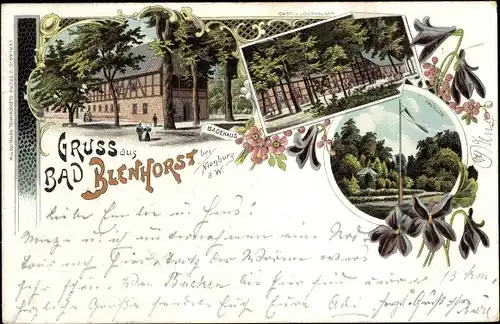 Litho Bad Blenhorst Balge in Niedersachsen, Gasthaus, Badehaus