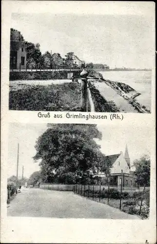 Ak Grimlinghausen Neuss am Rhein, Uferpartie, Straßenpartie