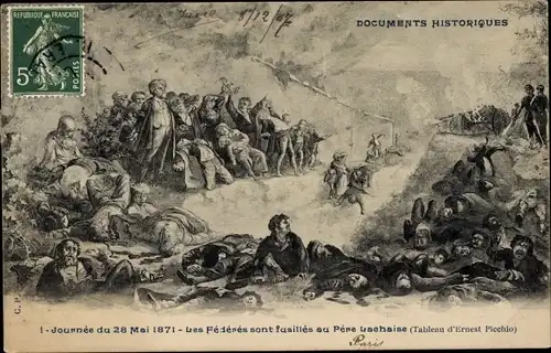 Künstler Ak Picchio, E., Tag des 28. Mai 1871, Die Federnes sind glücklich in Père Lachaise