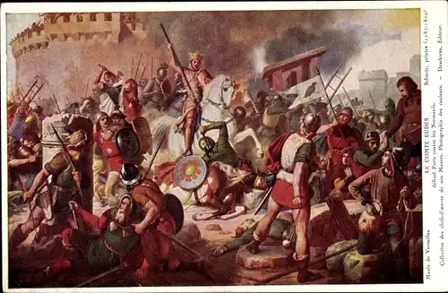 Künstler Ak Schnetz, Graf Eudes verteidigt Paris gegen die Normannen