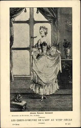 Künstler Ak Augistin de Saint Aubin, Die Meisterwerke der Kunst im 18. Jahrhundert, Junge Frau tanzt