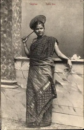 Ak Tamil Girl, Inderin, Fächer, Portrait