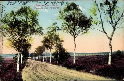 Ak Worpswede in Niedersachsen, Lüneburger Heide, Chaussee