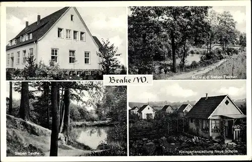 Ak Brake Bielefeld, Evangelisches Gemeindehaus, Neue Scholle Kleingartensiedlung, Sieben Teiche